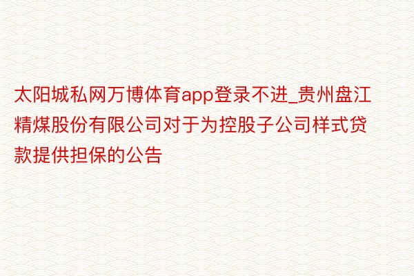 太阳城私网万博体育app登录不进_贵州盘江精煤股份有限公司对于为控股子公司样式贷款提供担保的公告